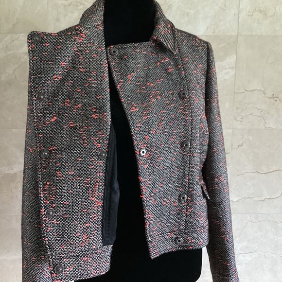 J.Crew Tweed Cropped Moto Jacket, Size 8, Black, White Neon Red, Fall Preppy - Picture 8 of 13